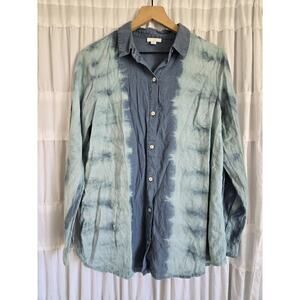 J Jill Womens Small Tall Linen Blend Chambray Tie Dye Button Top Coastal Beachy